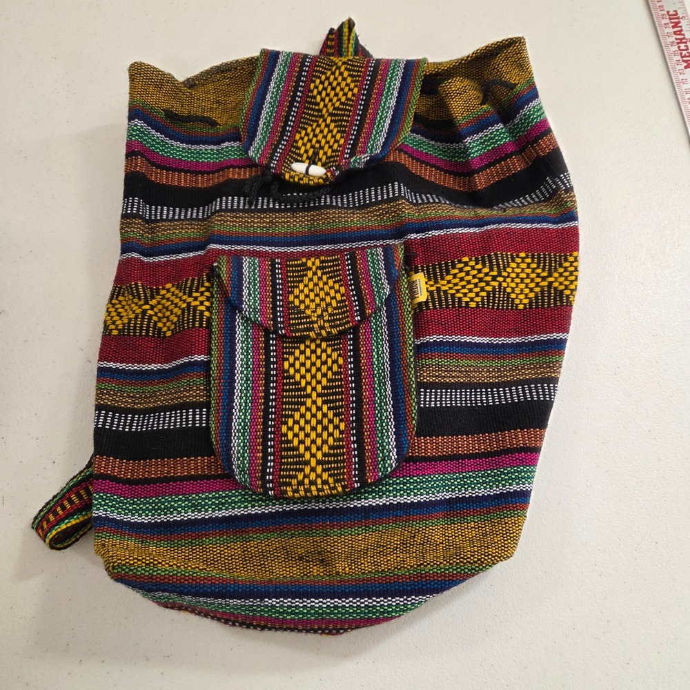 Artesanias Pinzon Woven Striped Backpack Boho Mexican Rucksack Multicolor Bag